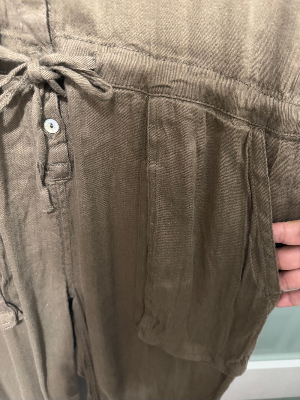 Roots Utility Linen Blend Long Sleeve Jumpsuit Olive - Picture 7 of 14
